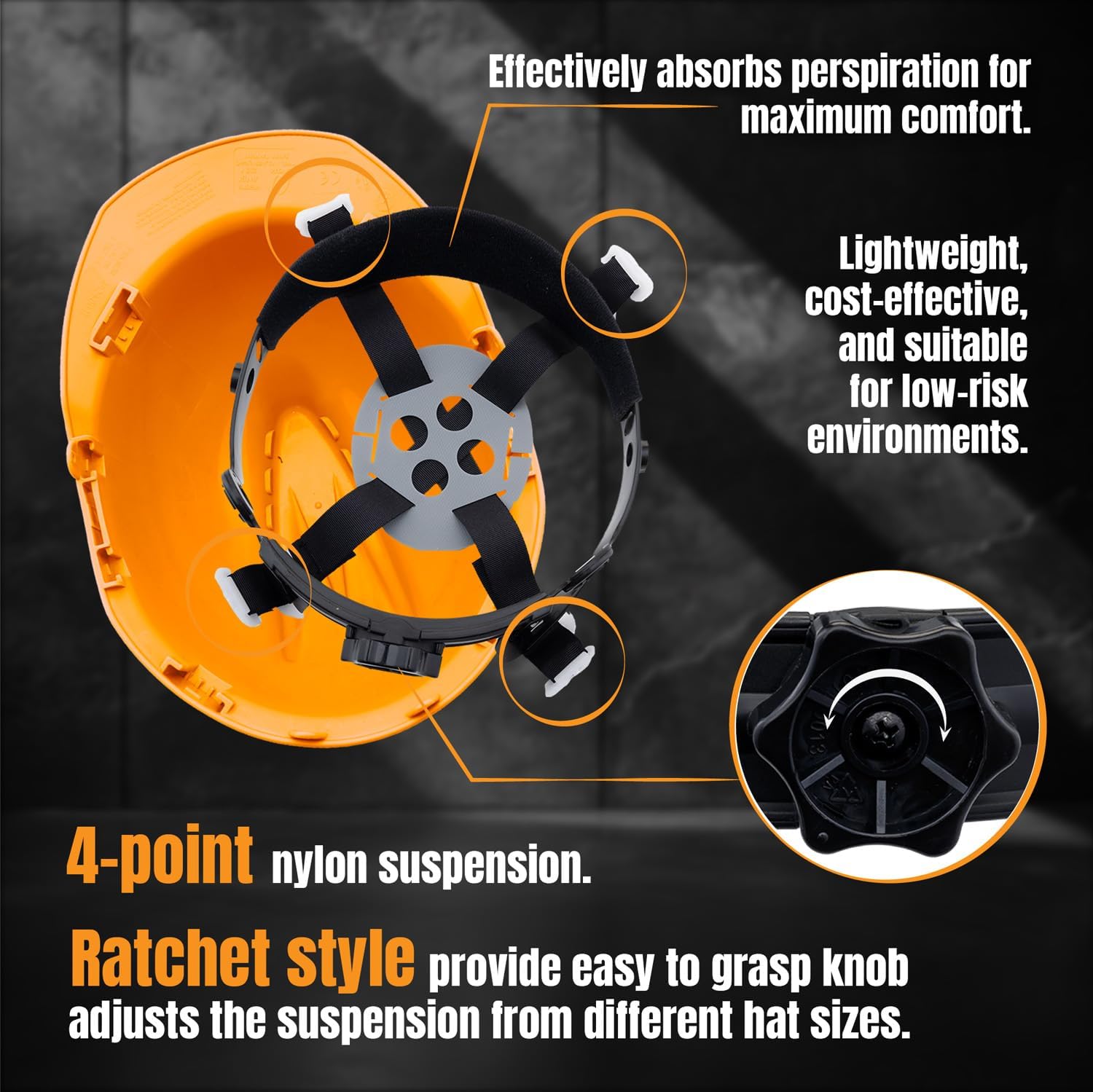 4 Point Ratchet Orange Hard Hat - HH10O4P -Orange