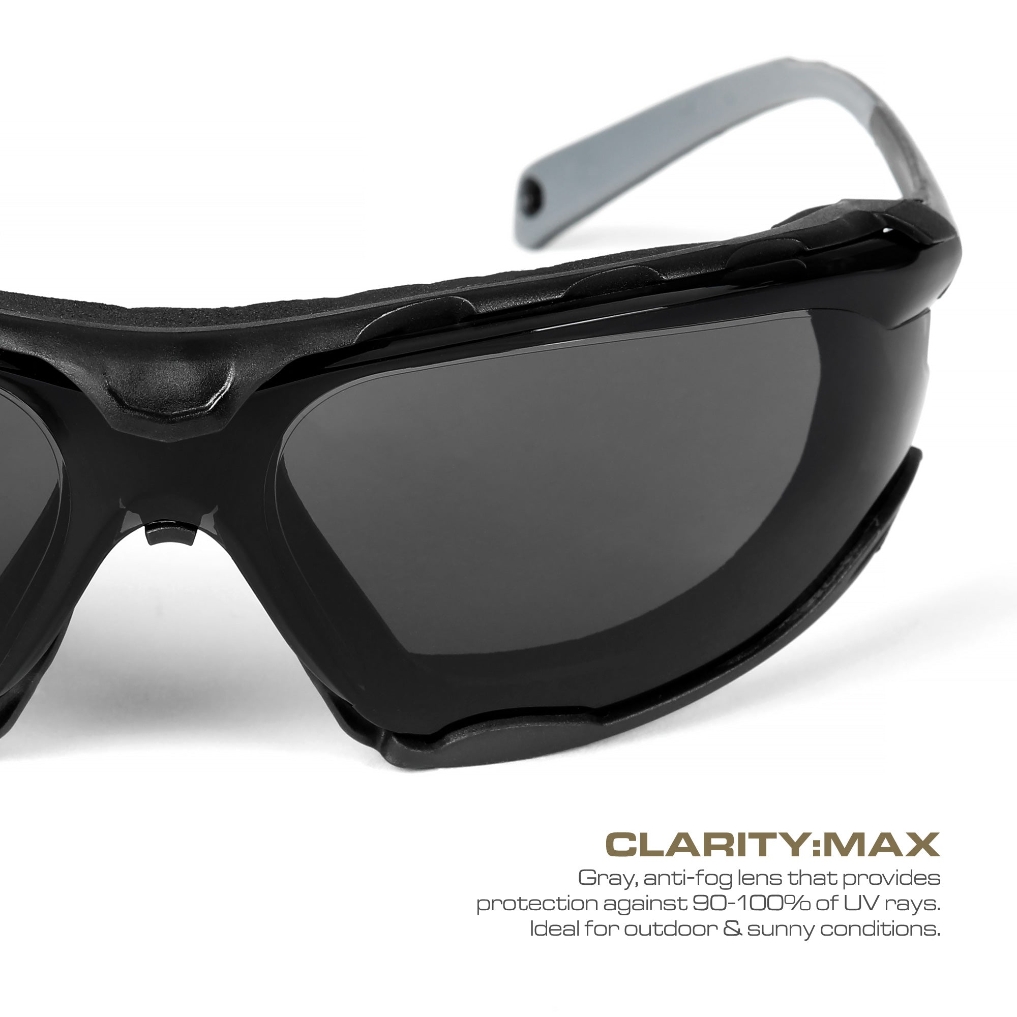 OPTIC MAX SAFETY GLASSES - REMOVABLE FRAME - GRAY ANTI-FOG LENS - 1 PAIR