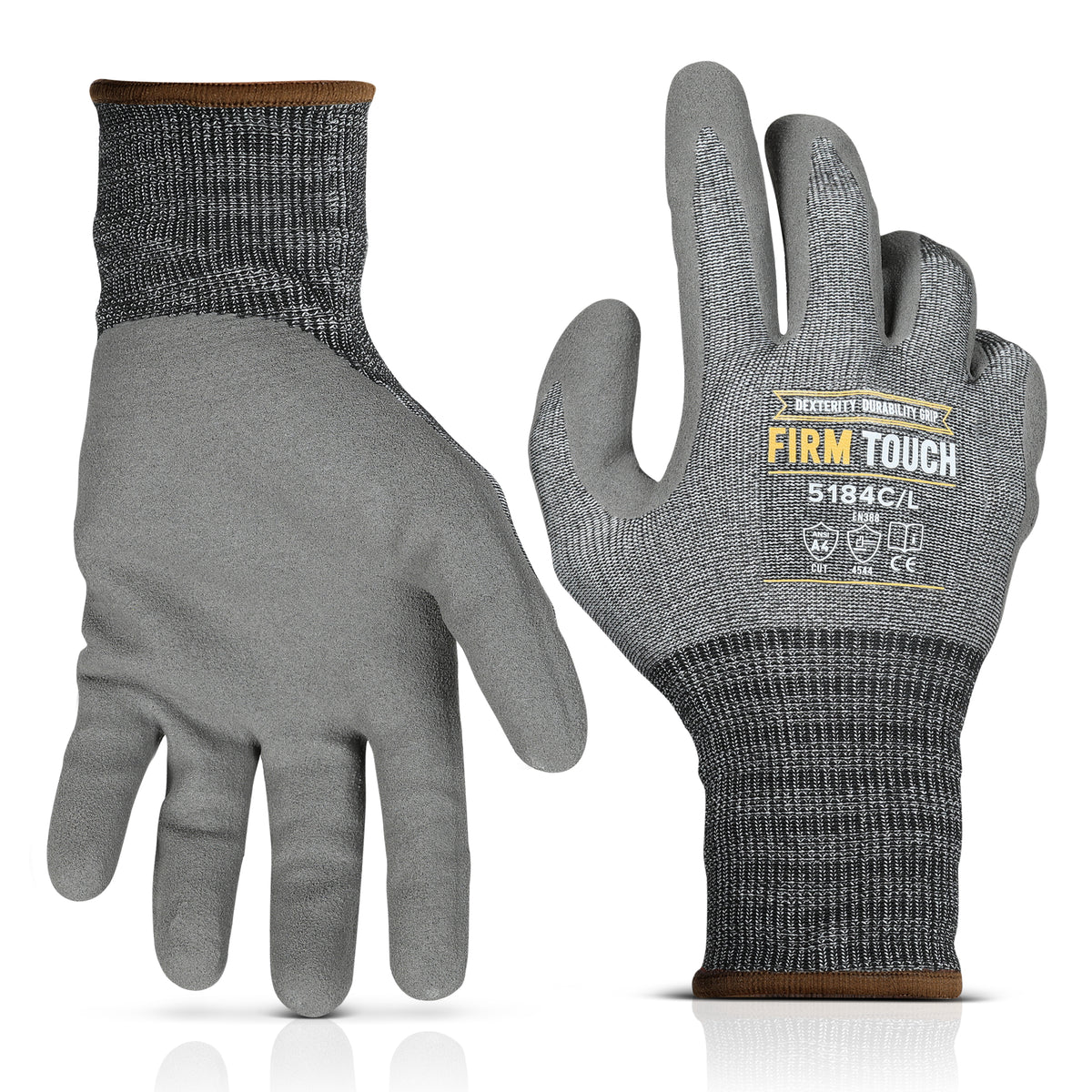 G F 22600l Cutshield Cut Resistant Level 5 Work Gloves Rubber Coated Grey Large