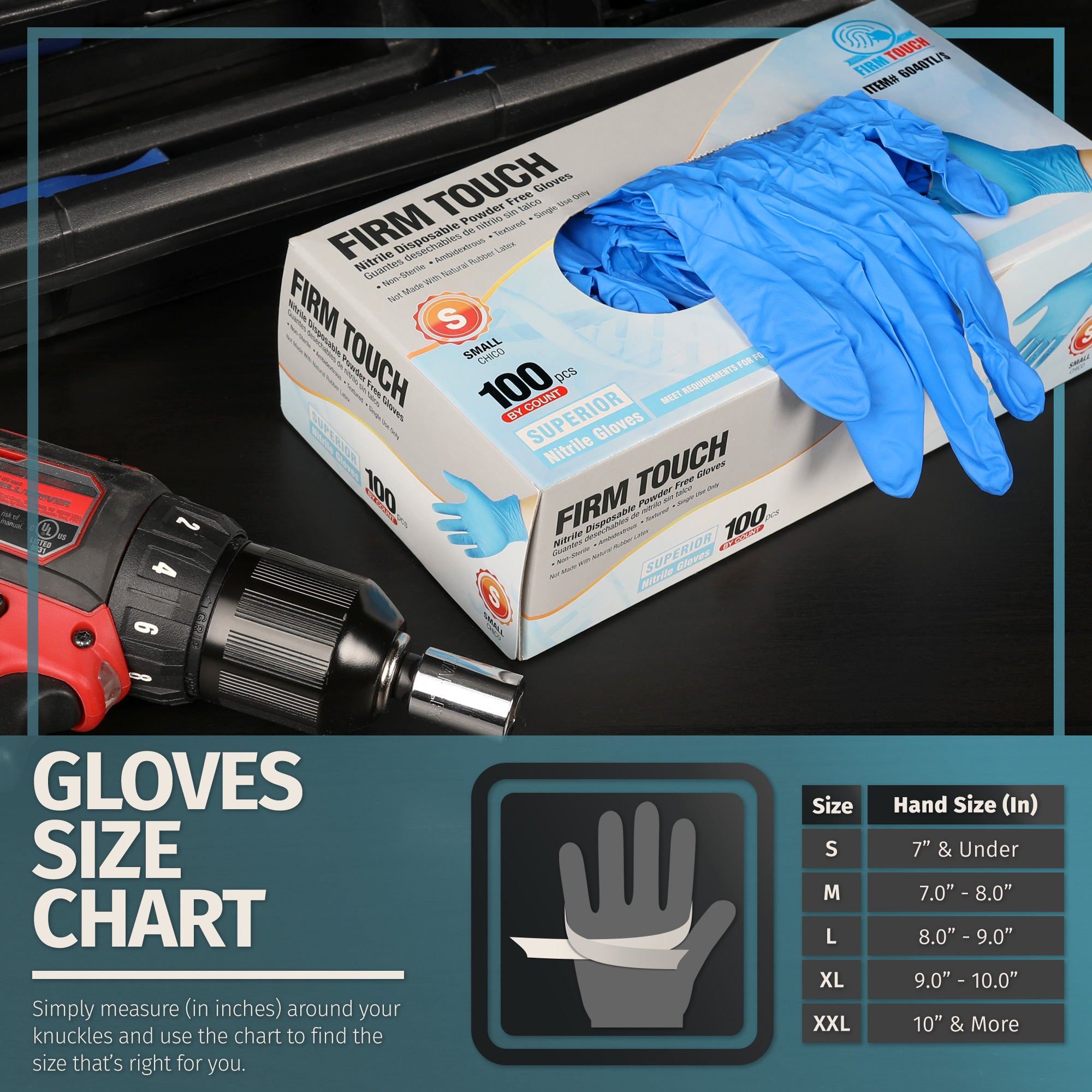 4.0 Mil - Nitrile Gloves - 50 Pairs + 1 pair of cotton Gloves