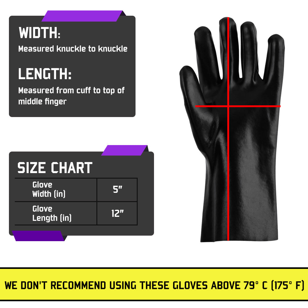 PVC Coated 12" - Chemical-Resistant Gloves - 12 Pairs