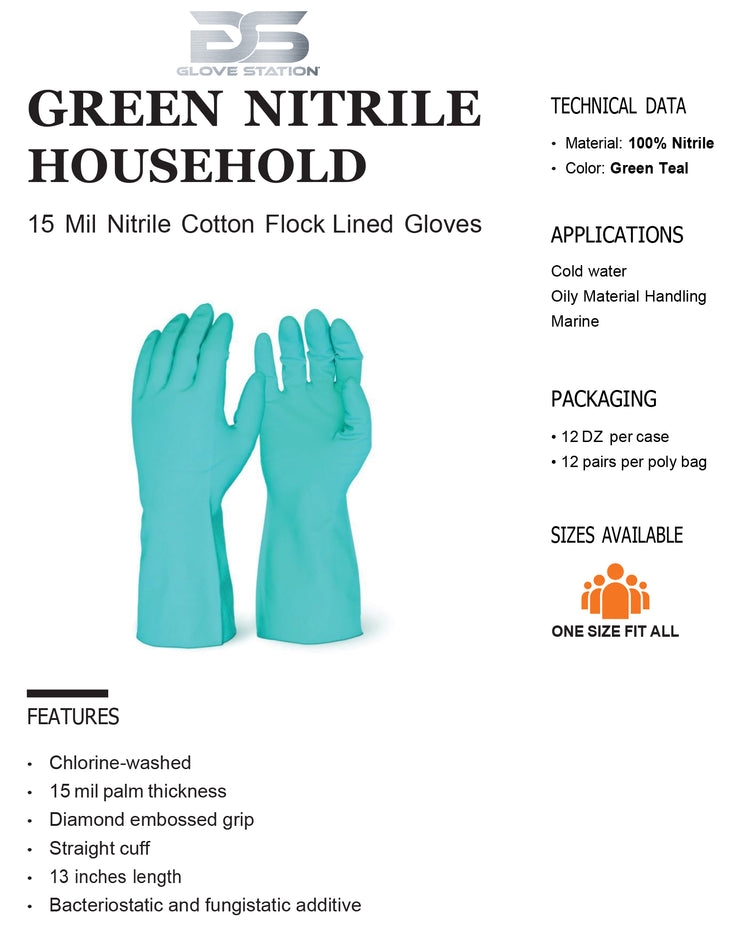 15 Mil Nitrile Cotton Flock Lined Gloves - 12 PAIRS