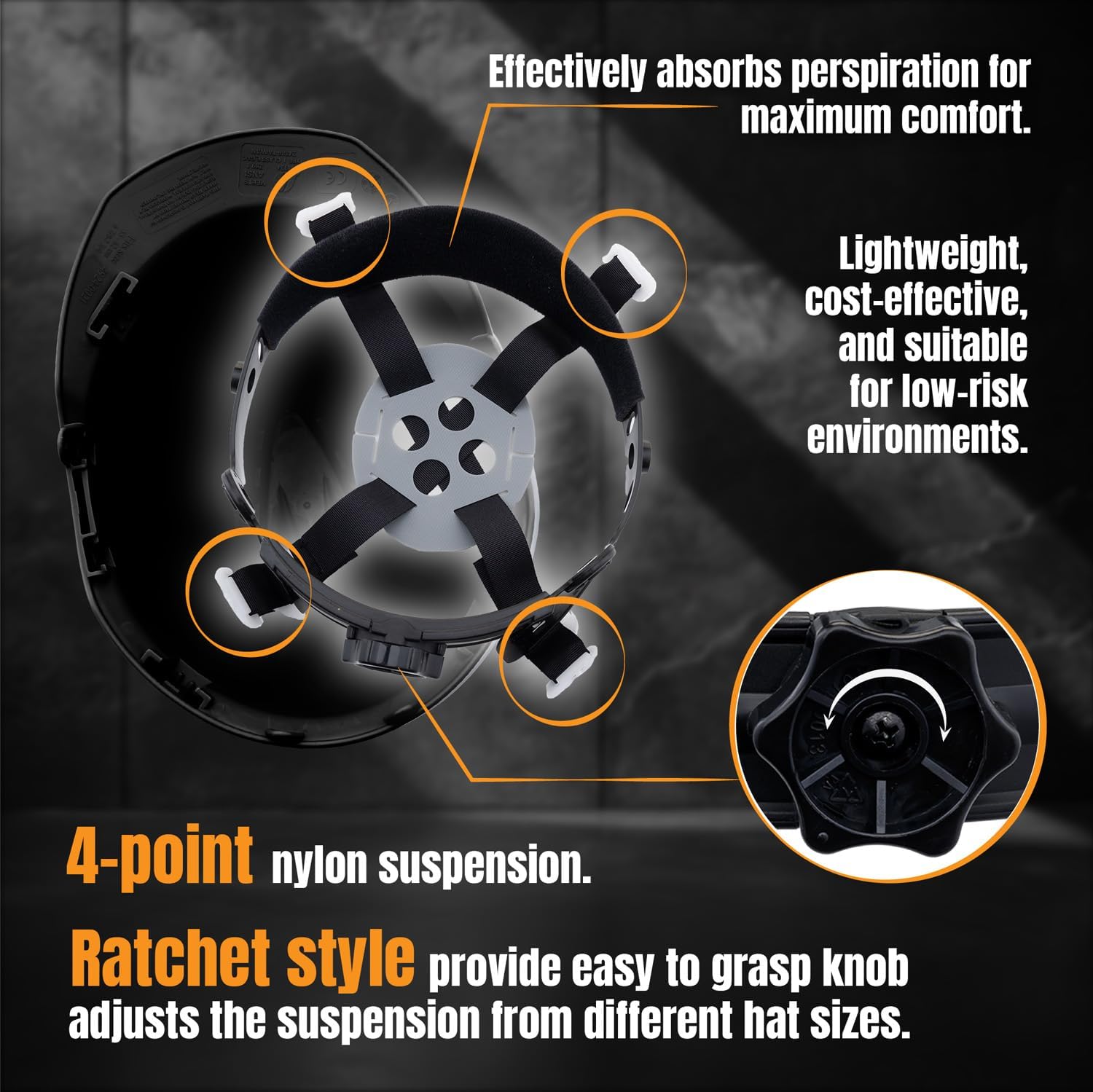 4 Point Ratchet Black Hard Hat - HH10BL4P -Black