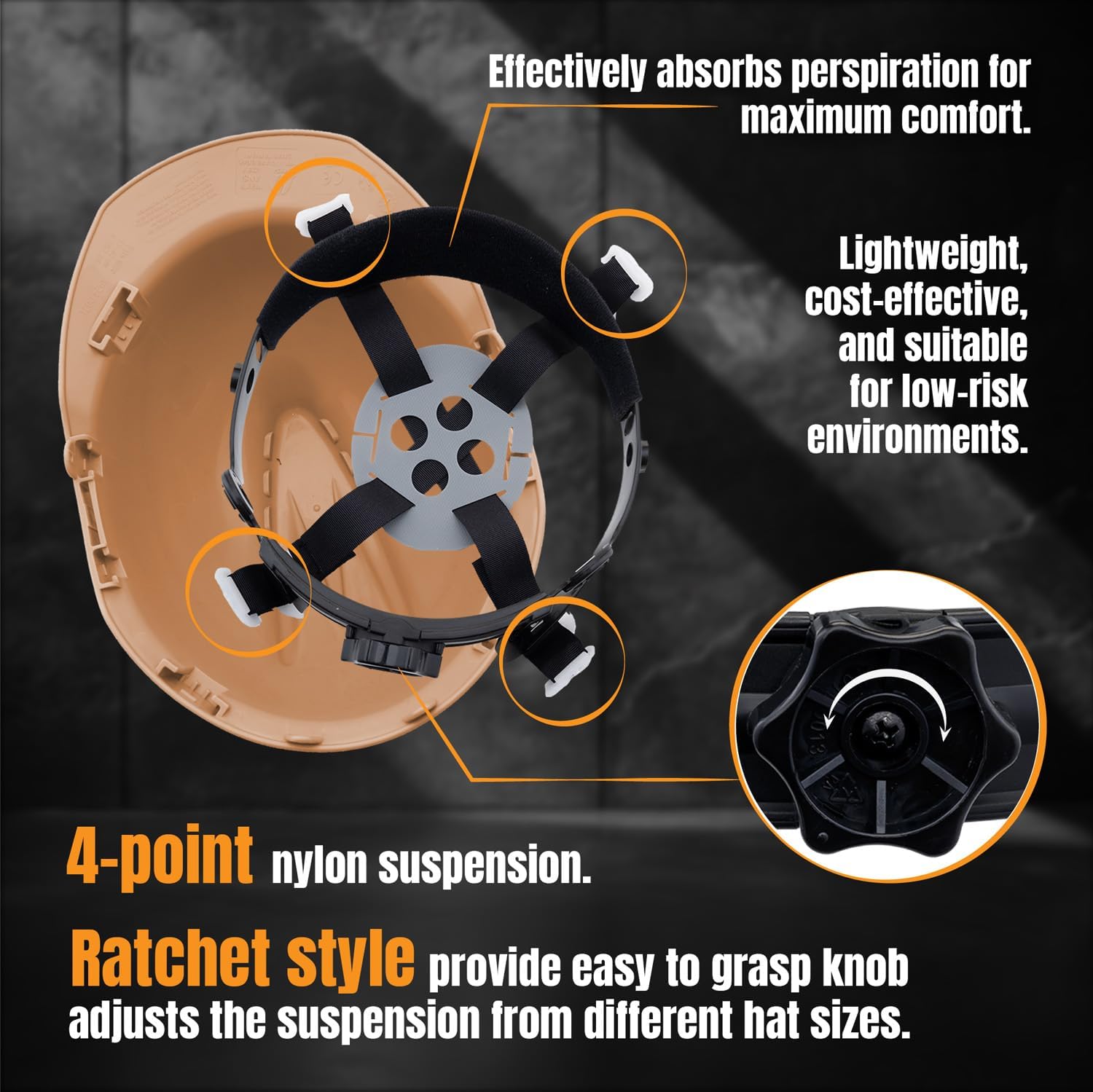 4 Point Ratchet Tan Hard Hat - HH10T4P -Tan