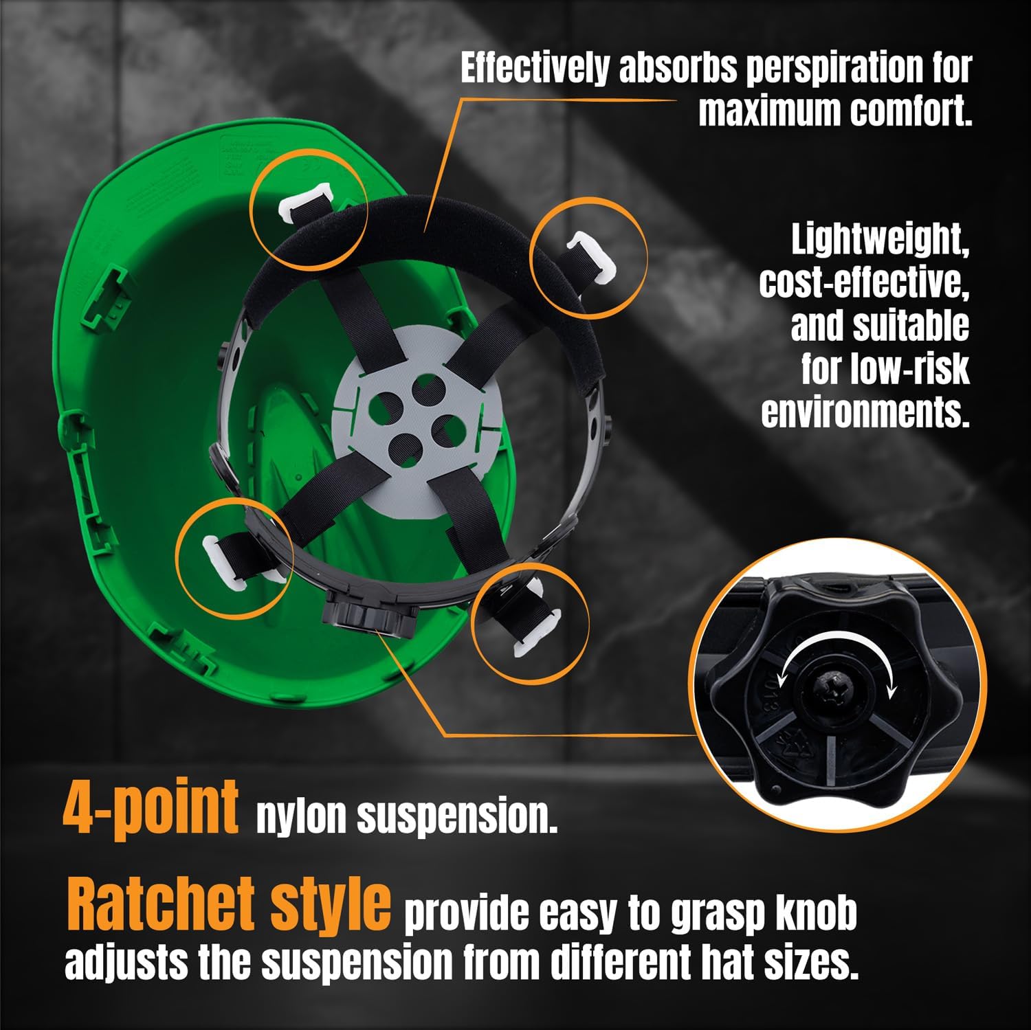 4 Point Ratchet Red Hard Hat - HH10R4P - Dark Green