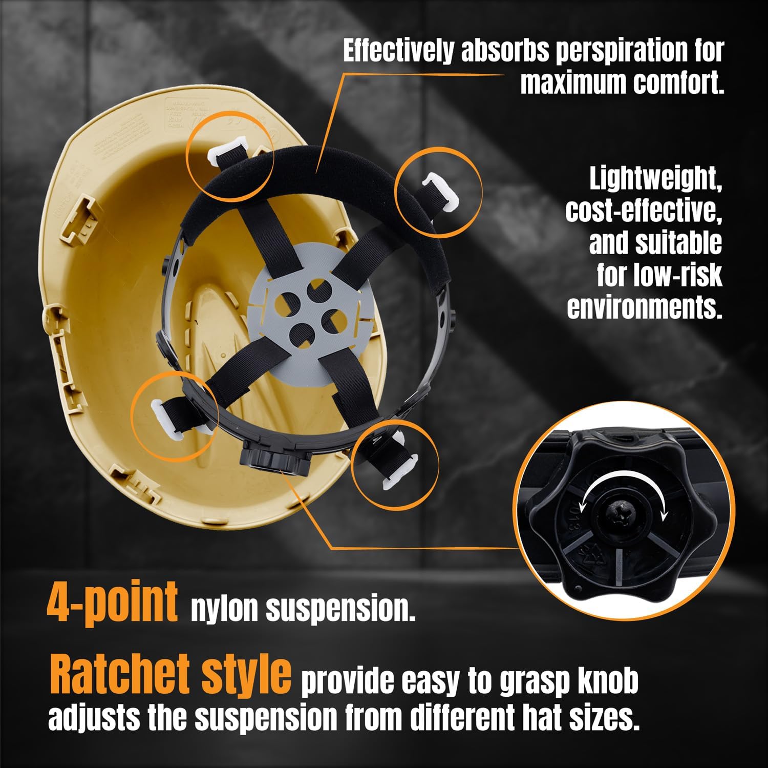 4 Point Ratchet Gold Hard Hat - HH10GD4P -Gold