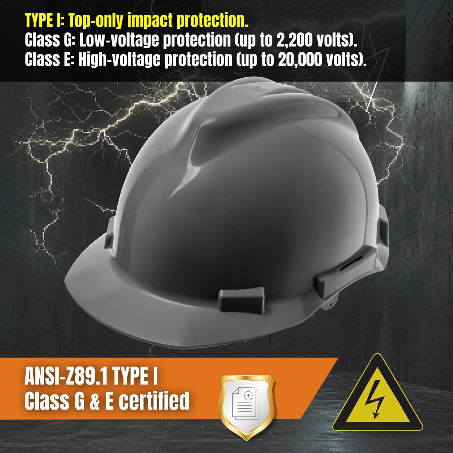 4 Point Ratchet Gray Hard Hat - HH10GY4P - Gray