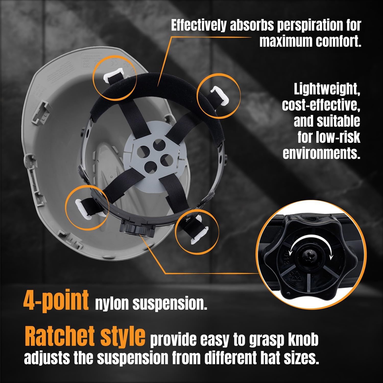 4 Point Ratchet Gray Hard Hat - HH10GY4P - Gray