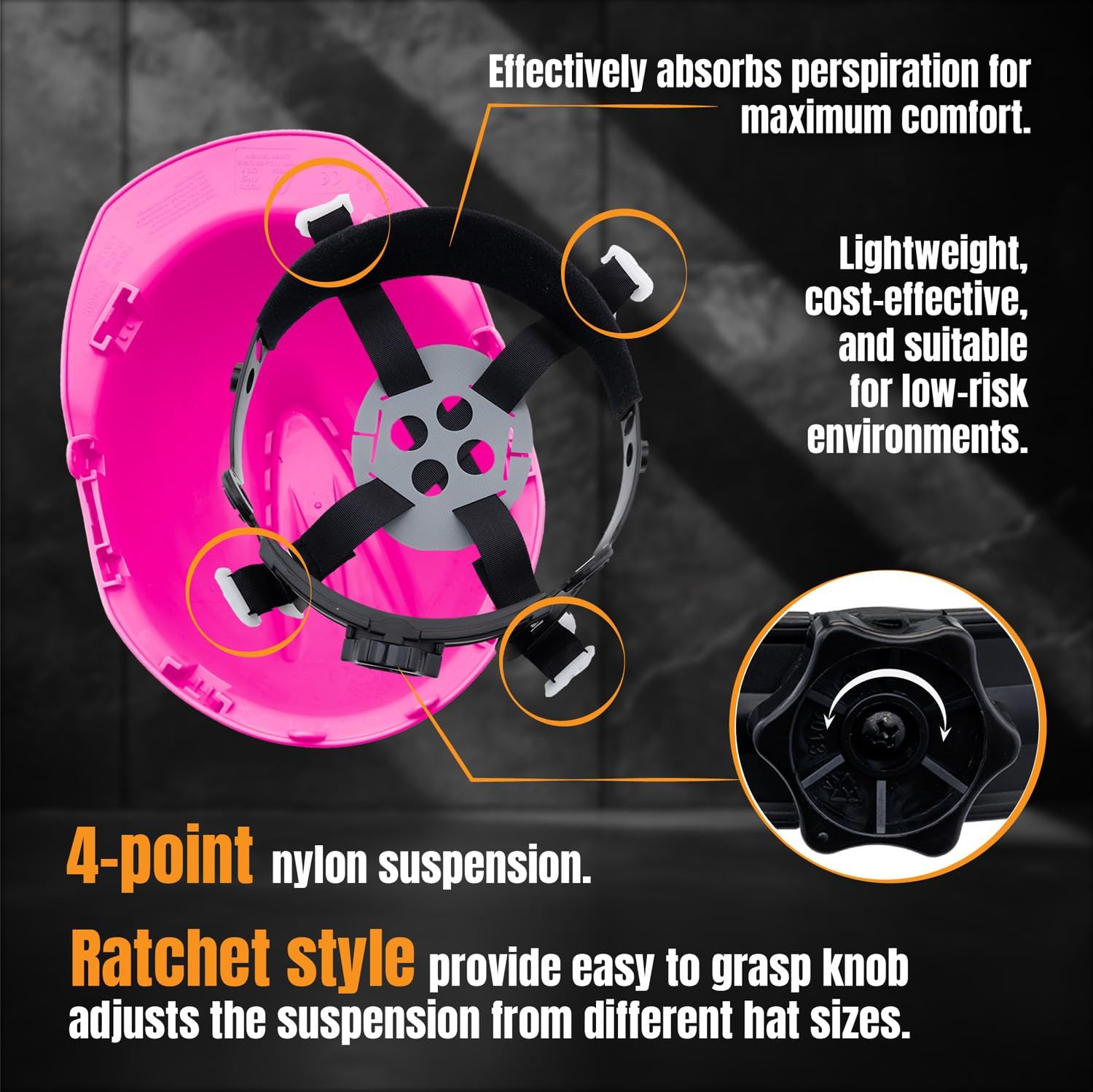 4 Point Ratchet Pink Hard Hat - HH10PK4P -Pink