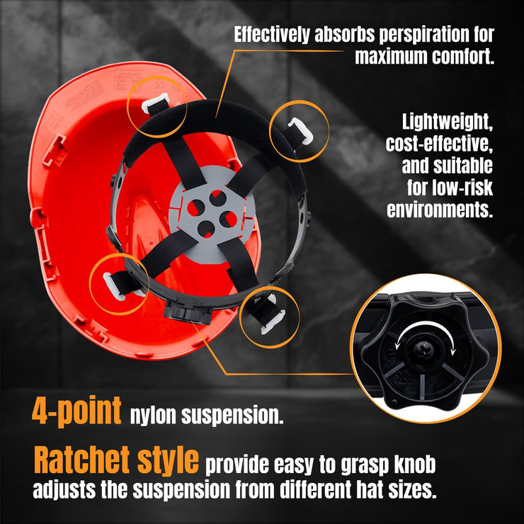 4 Point Ratchet Red Hard Hat - HH10R4P - RED