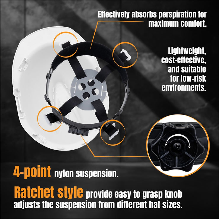 4 Point Ratchet Red Hard Hat - HH10R4P -White