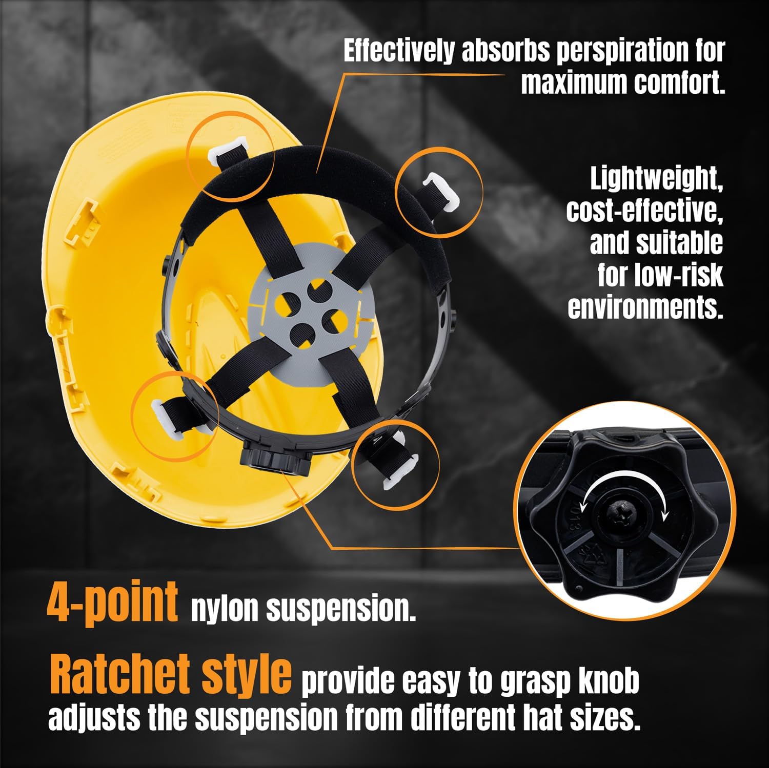 4 Point Ratchet Yellow Hard Hat - HH10Y4P -Yellow