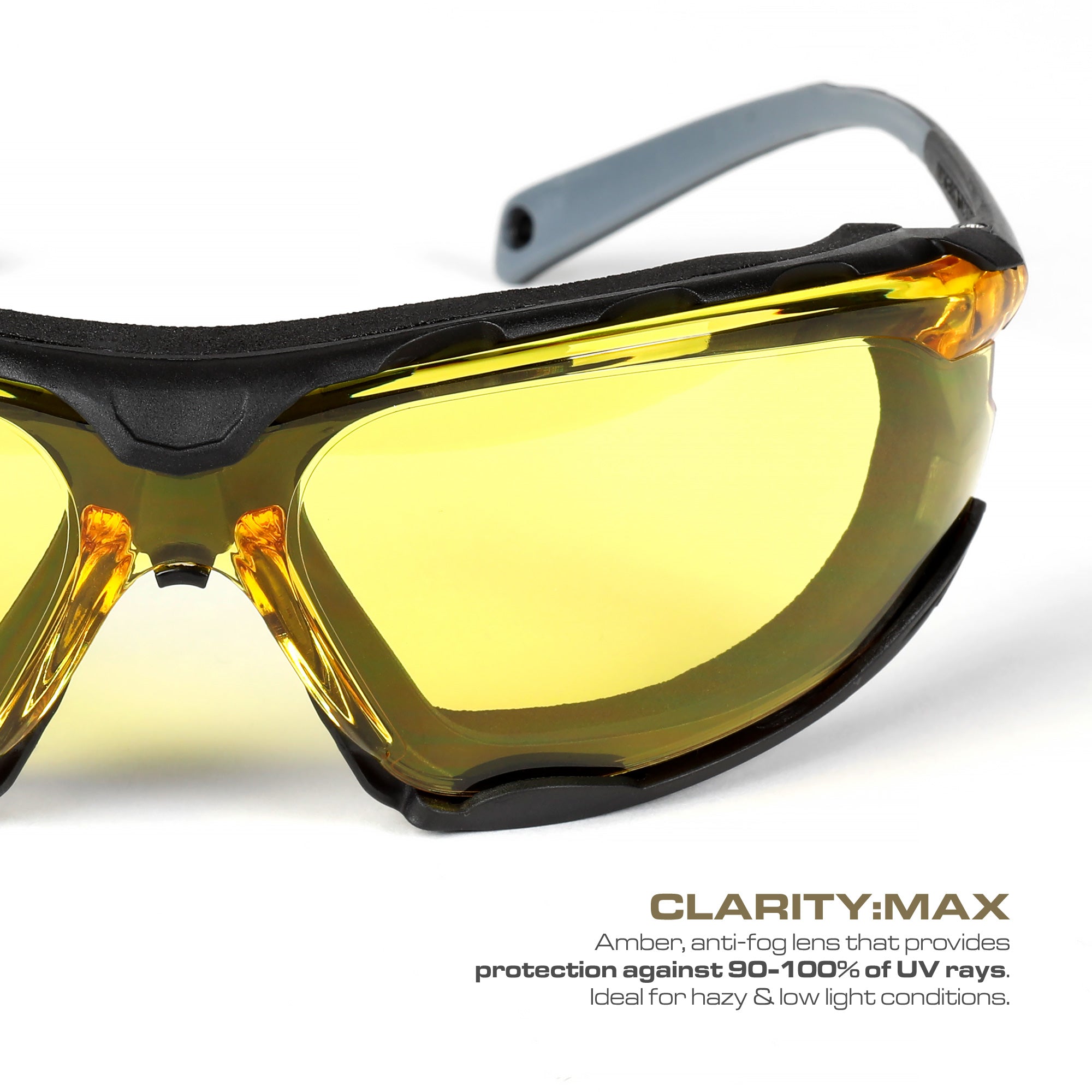 OPTIC MAX SAFETY GLASSES - REMOVABLE FRAME - AMBER ANTI-FOG LENS - 1 PAIR