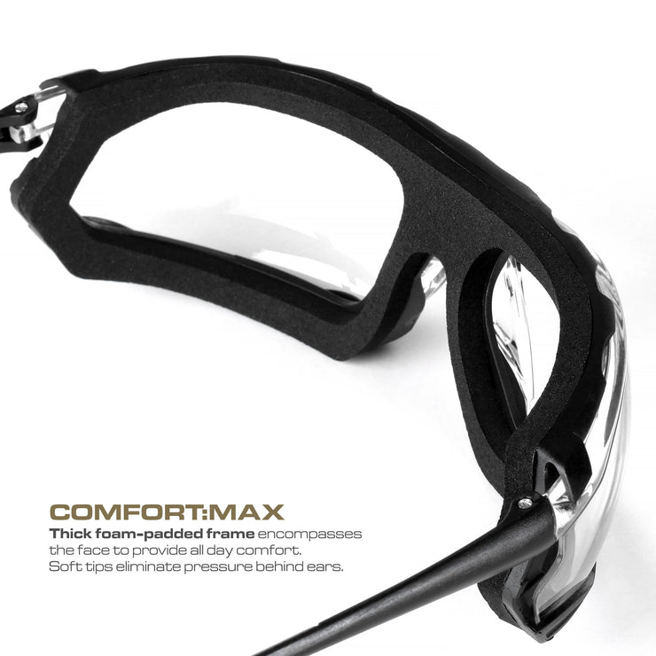 OPTIC MAX SAFETY GLASSES - REMOVABLE FRAME - CLEAR ANTI-FOG LENS - 1 PAIR