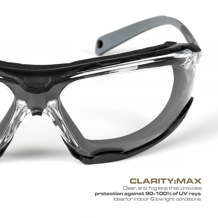 OPTIC MAX SAFETY GLASSES - REMOVABLE FRAME - CLEAR ANTI-FOG LENS - 1 PAIR