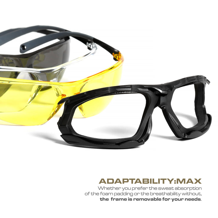 OPTIC MAX SAFETY GLASSES - REMOVABLE FRAME - CLEAR ANTI-FOG LENS - 1 PAIR