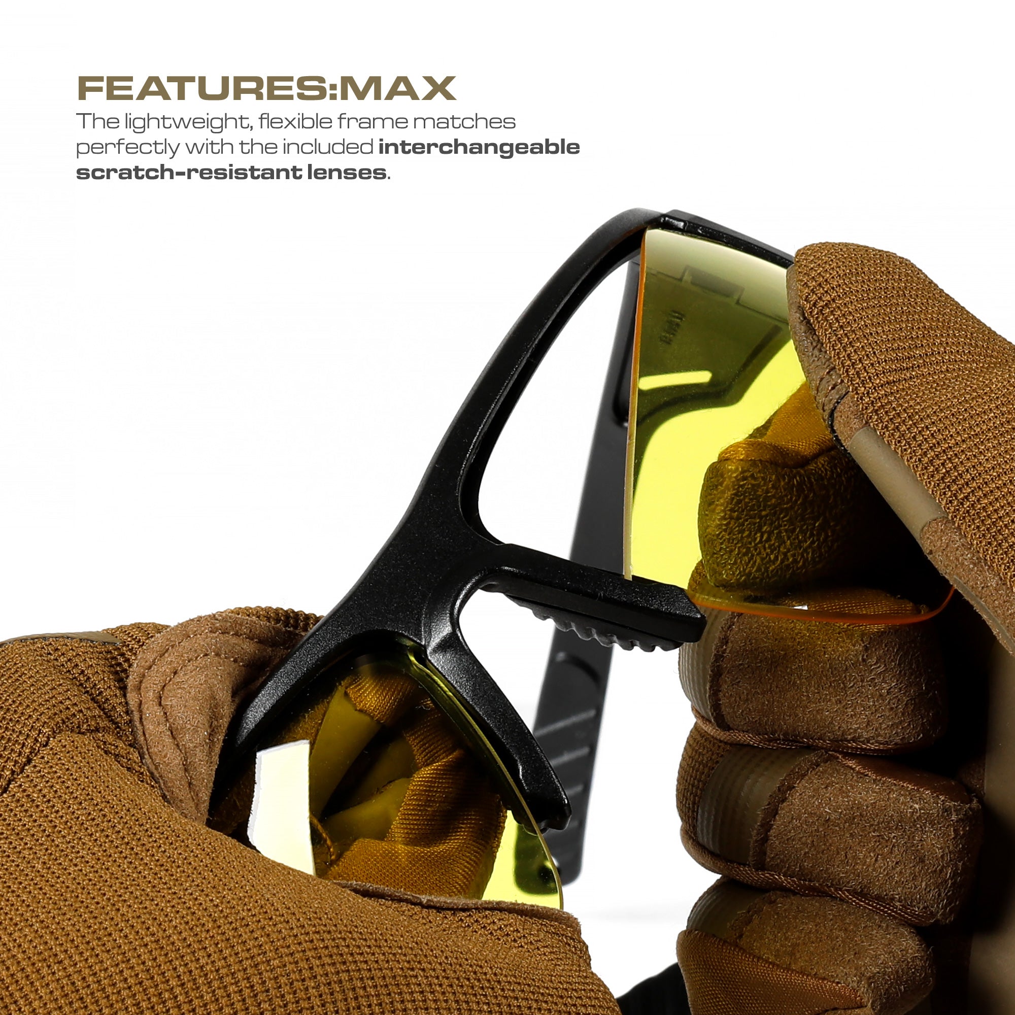 OPTIC MAX TACTICAL SAFETY GLASSES - 3 INTERCHANGEABLE LENSES - CLEAR, AMBER, GRAY ANTI-FOG LENS - 1 PAIR