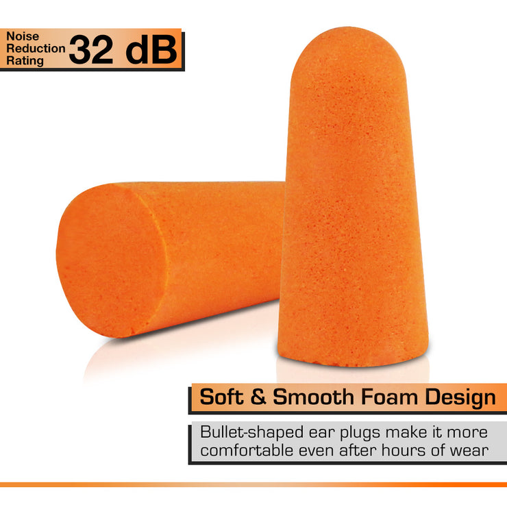 Uncorded Industrial Ear Plugs - Hi-Viz Orange- 200 Pairs