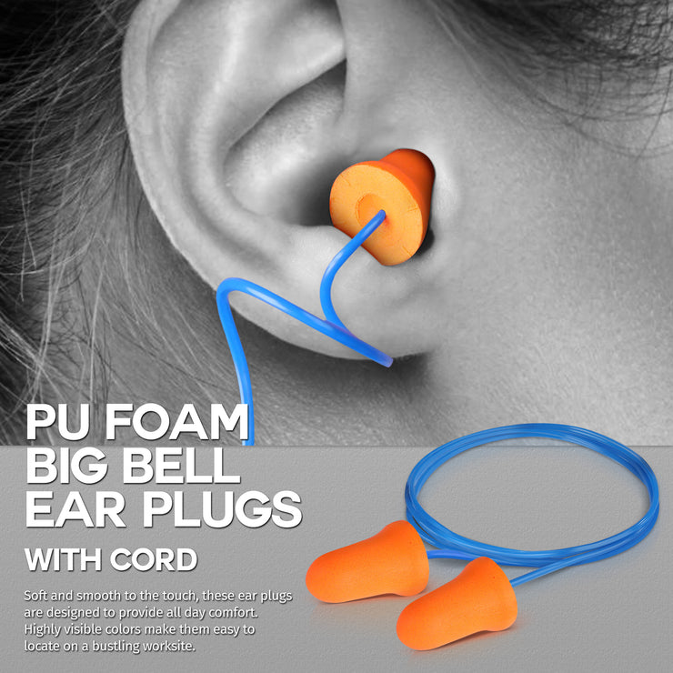 Corded Big Bell Foam Ear Plugs - 100 Pairs