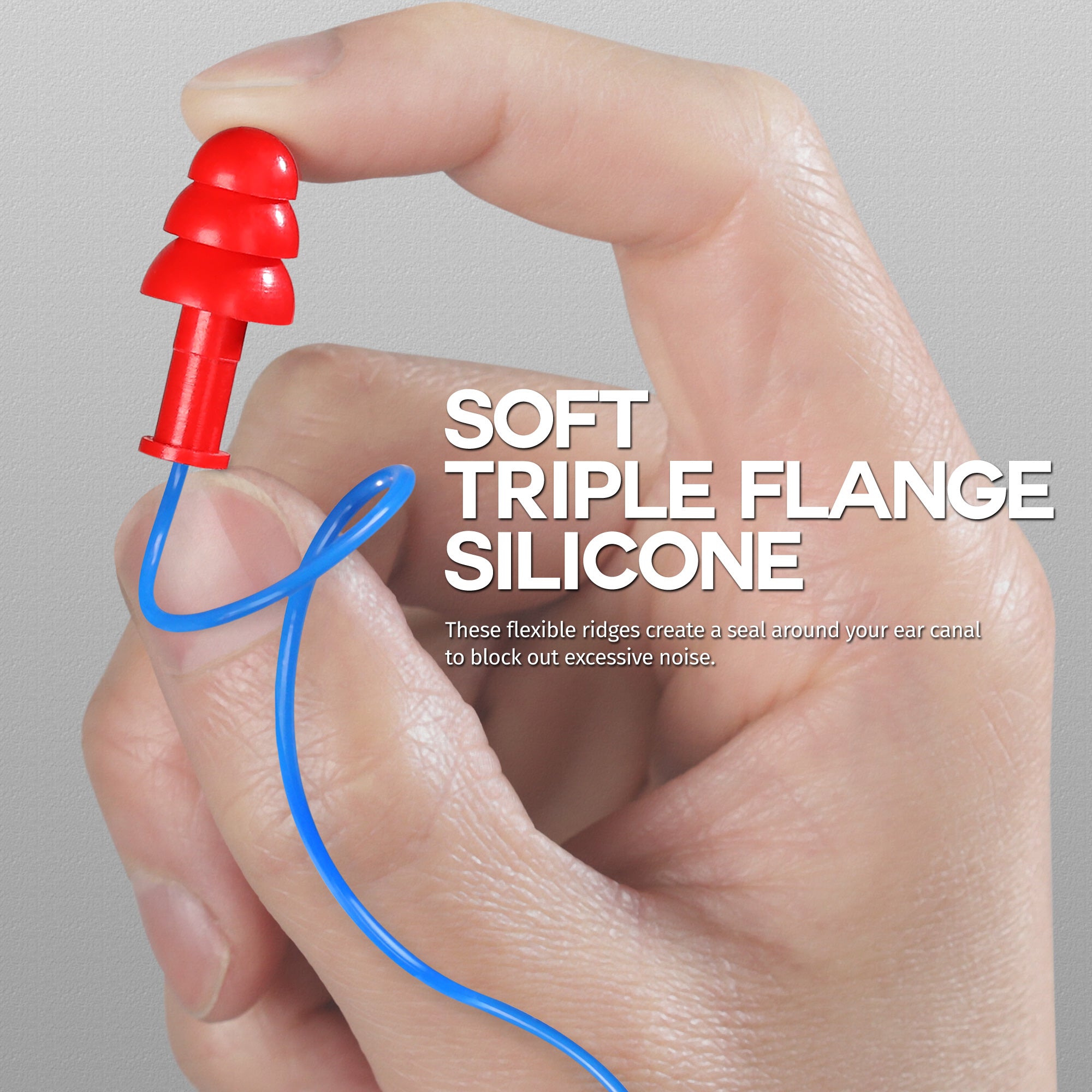 Corded Triple Flange Silicon Ear Plugs - 100 Pairs