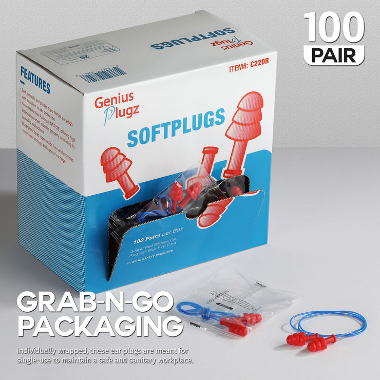 Corded Triple Flange Silicon Ear Plugs - 100 Pairs