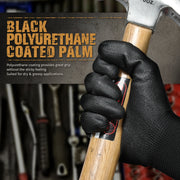 Polyurethane Coated Work Gloves - Black - 1 Pair