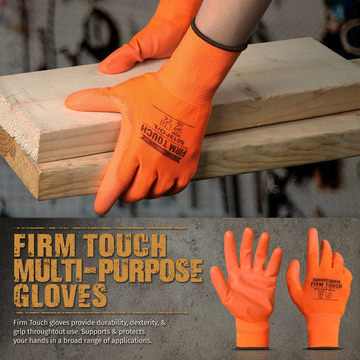 Polyurethane Coated Work Gloves - Hi-Viz Orange - 1 Pair