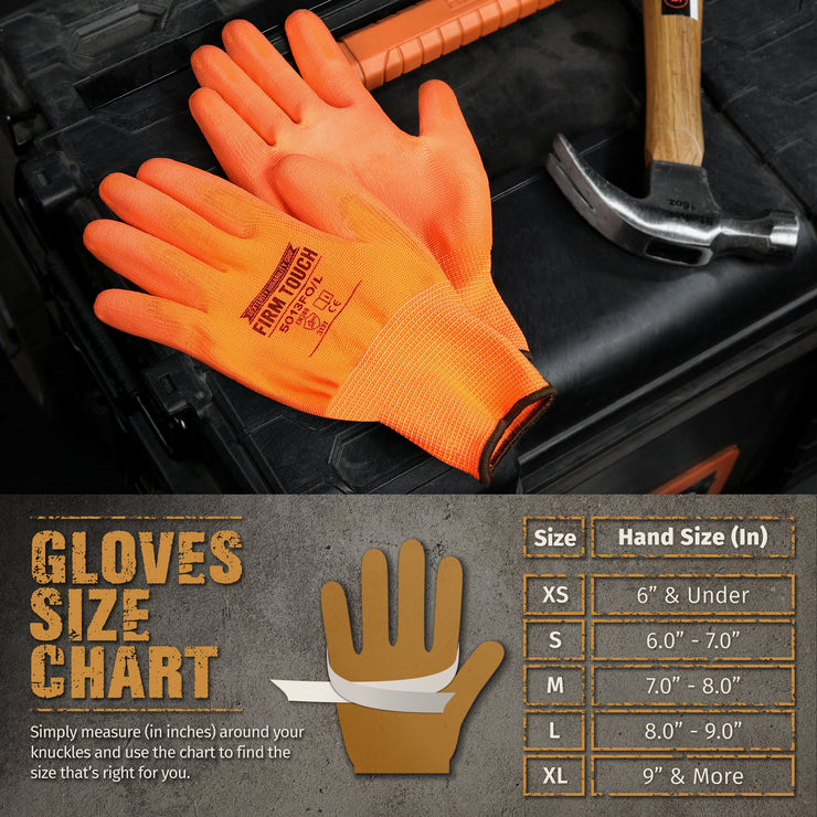 Polyurethane Coated Work Gloves - Hi-Viz Orange - 1 Pair