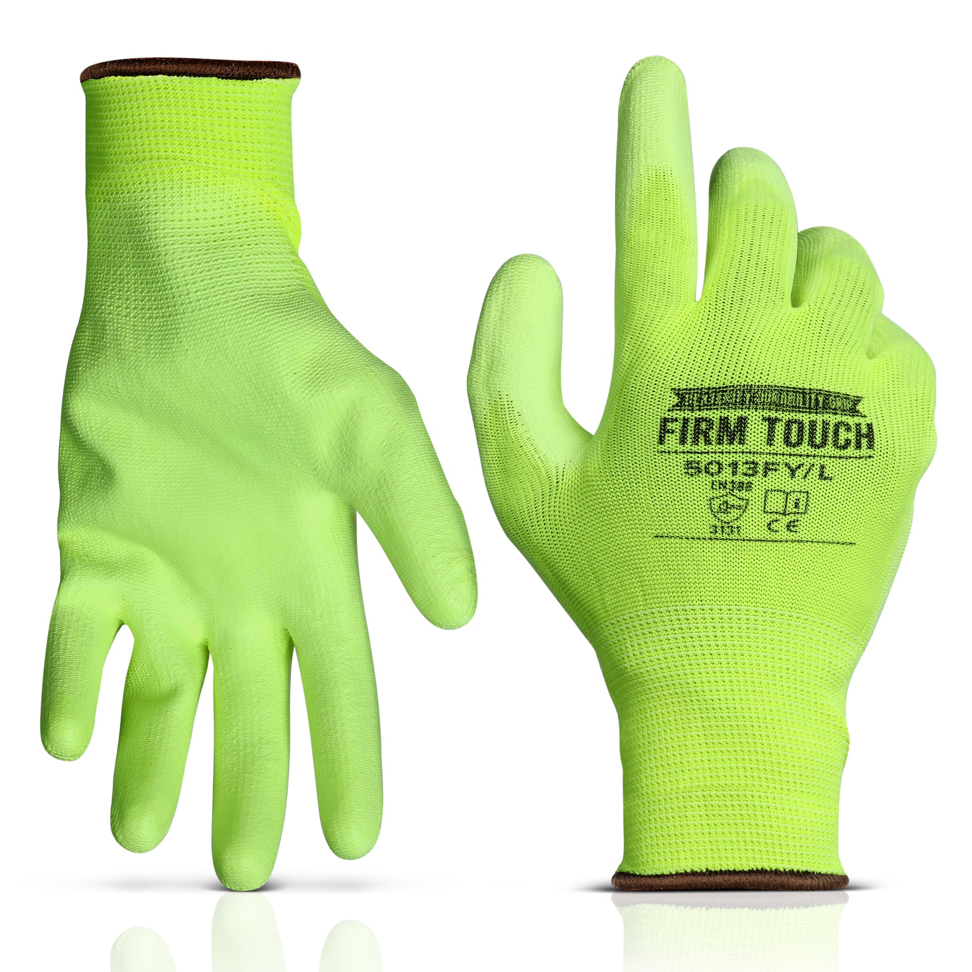 Polyurethane Coated Work Gloves - Hi-Viz Green - 1 Pair