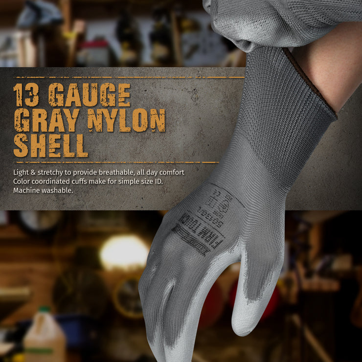 Polyurethane Coated Work Gloves - Gray - 1 Pair