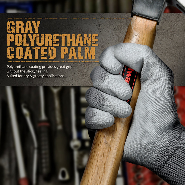 Polyurethane Coated Work Gloves - Gray - 1 Pair