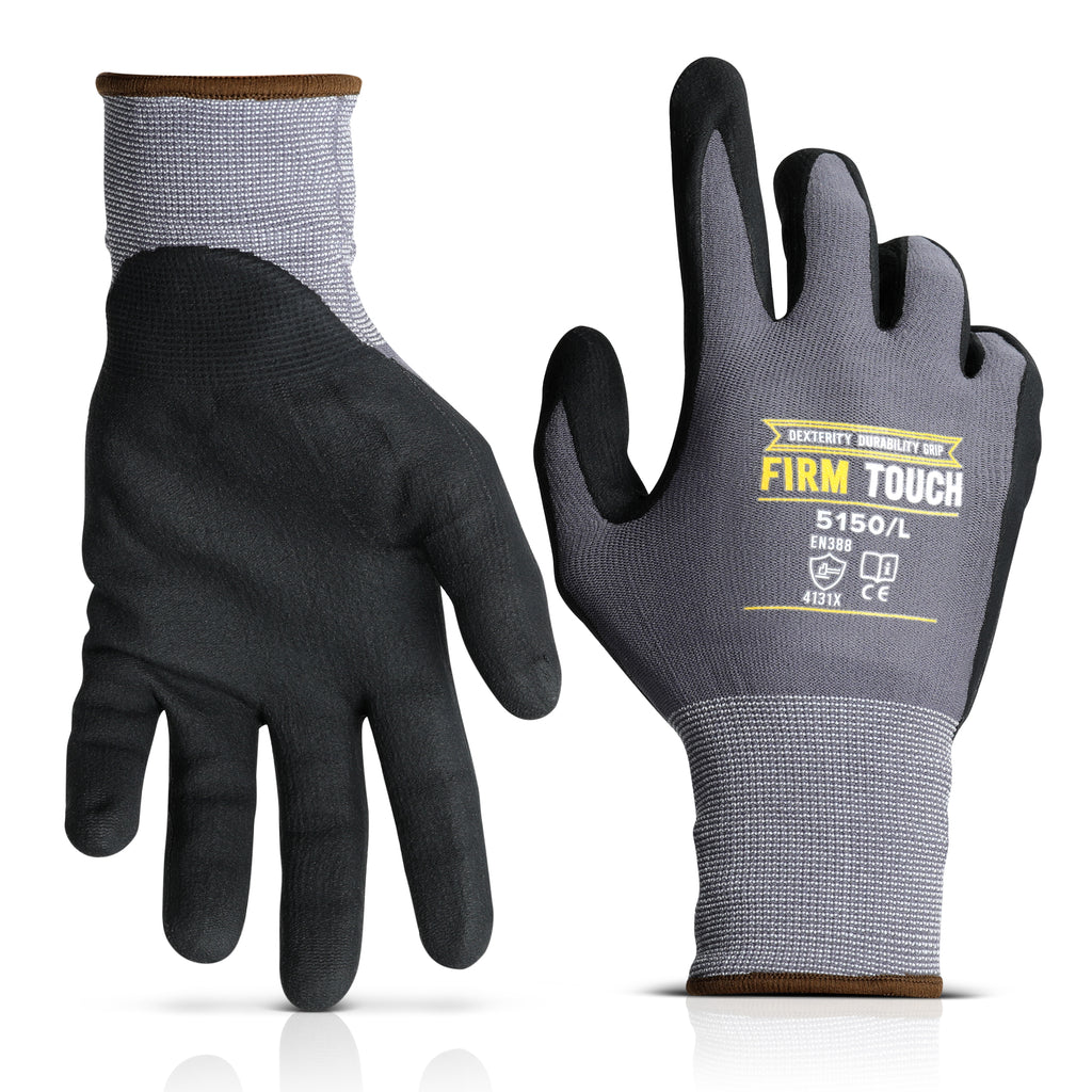 12 Pairs Lightweight Nitrile Grip Work Gloves - Micro Foam Palm Coated, Size Large