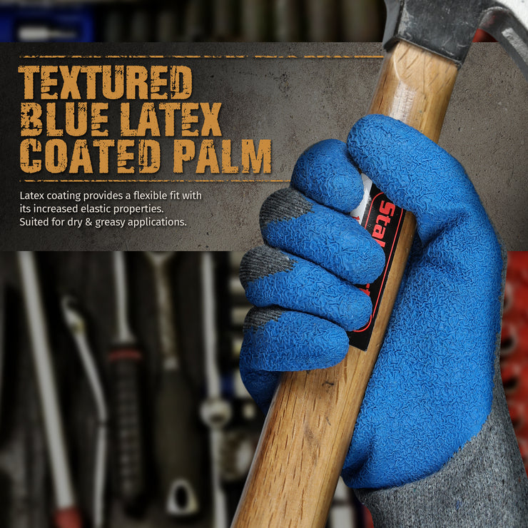 Latex Coated Work Gloves - Gray/Blue - 1 Pair