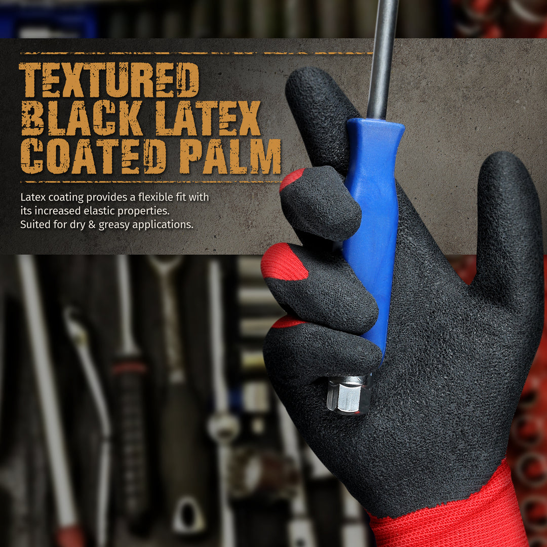 Custom Design Coated Gloves Red Latex Rubber Coated Safety Work Glove