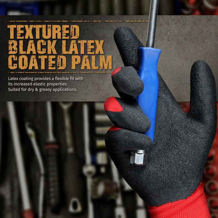 Latex Coated Work Gloves - Red/Black - 1 Pair