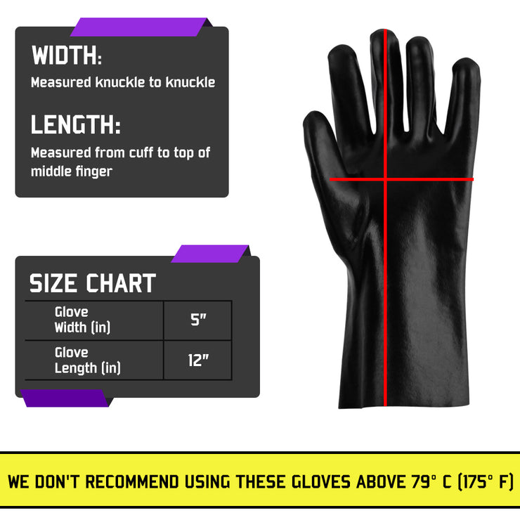 PVC Coated 12" - Chemical-Resistant Gloves - 12 Pairs