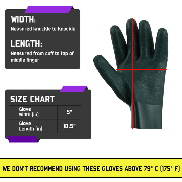 Double PVC Coated 10.5” - Chemical-Resistant Gloves - 1 Pair
