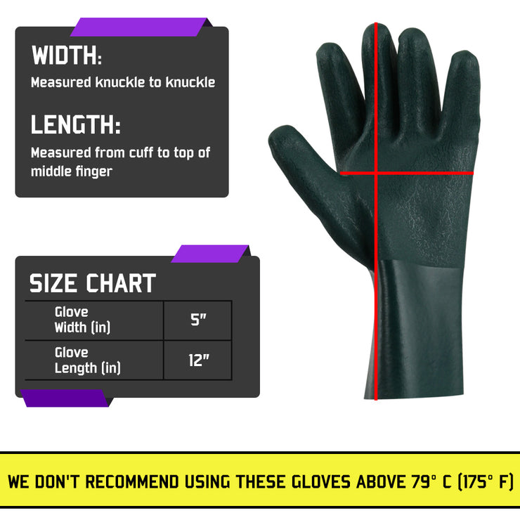 Double PVC Coated 12" - Chemical-Resistant Gloves - 1 Pair
