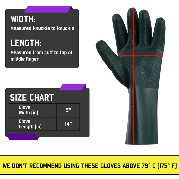Double PVC Coated 14" - Chemical-Resistant Gloves - 12 Pairs