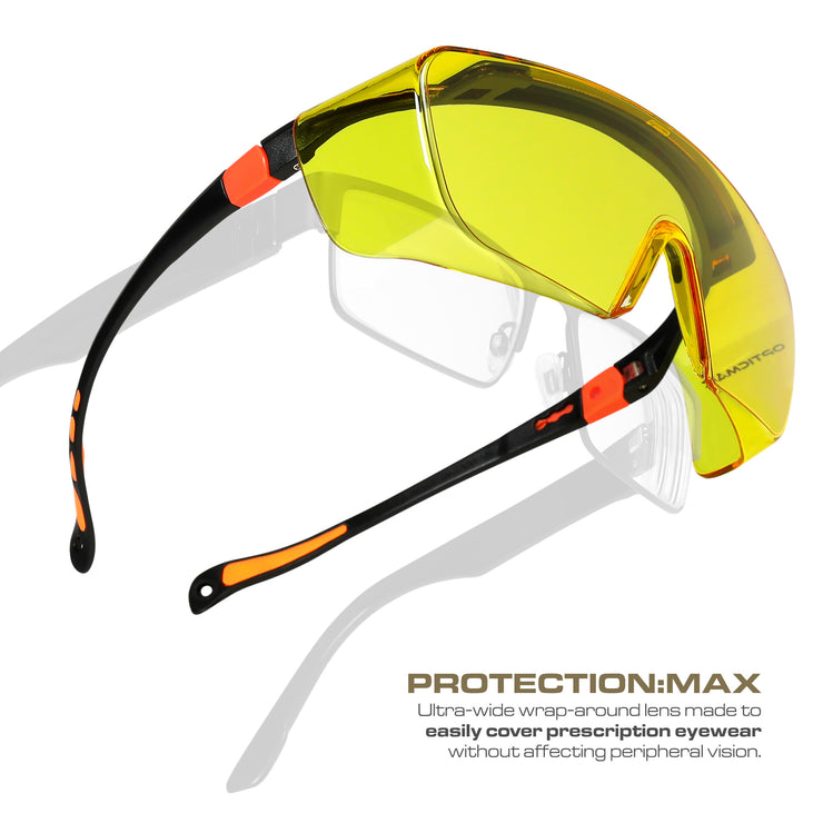 Optic Max Lightweight OTG Safety Glasses - Amber Anti-Fog Lens - 1 Pair