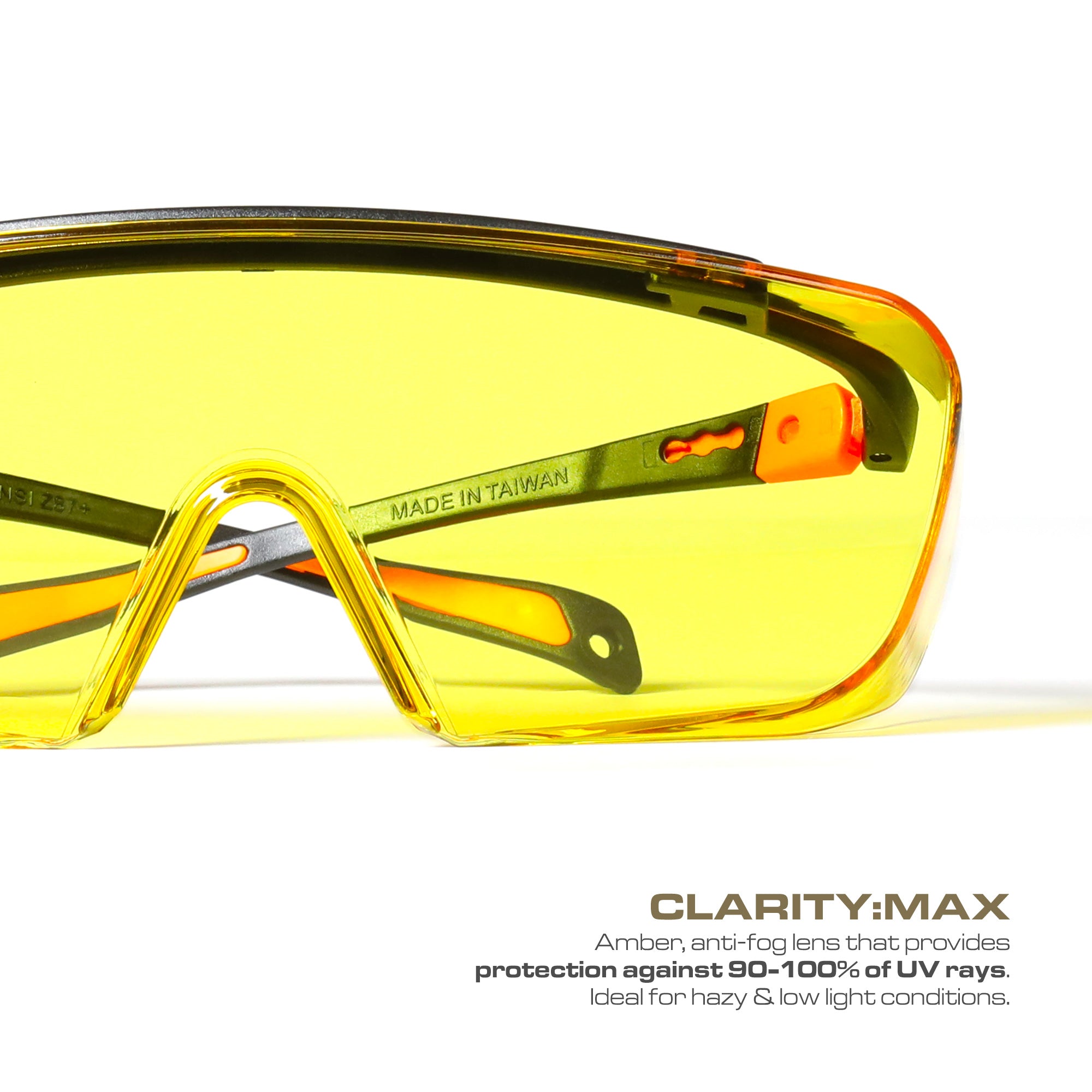 Optic Max Lightweight OTG Safety Glasses - Amber Anti-Fog Lens - 1 Pai