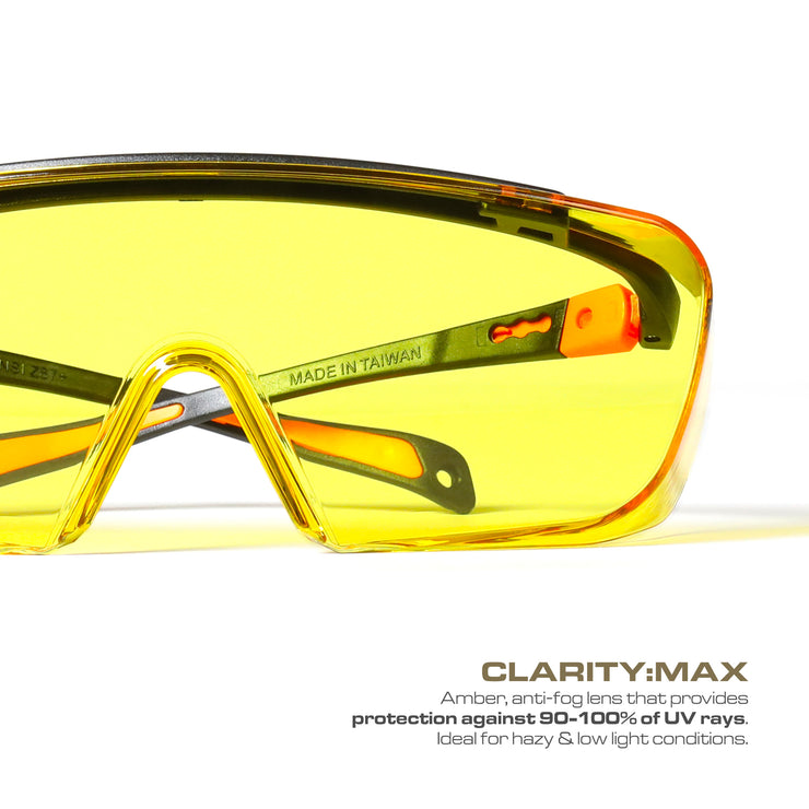 Optic Max Lightweight OTG Safety Glasses - Amber Anti-Fog Lens - 1 Pair