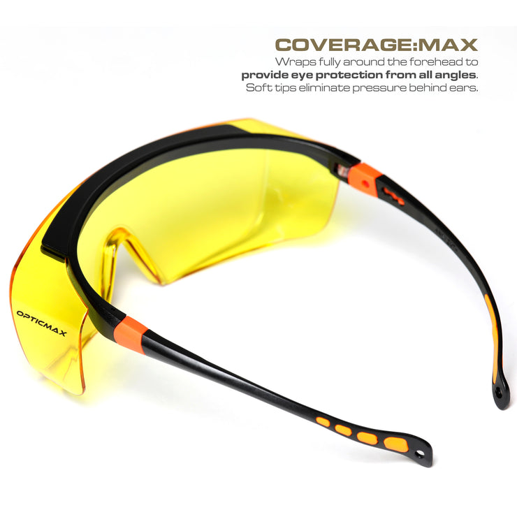 Optic Max Lightweight OTG Safety Glasses - Amber Anti-Fog Lens - 1 Pair