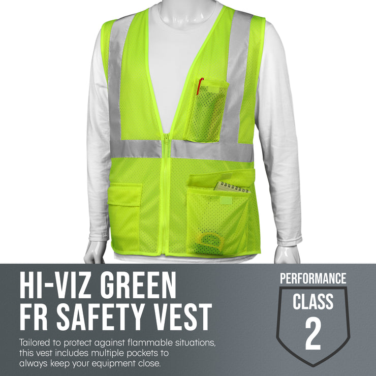 Flame-Resistant Class 2 ANSI Safety Vest - Hi-Viz Green