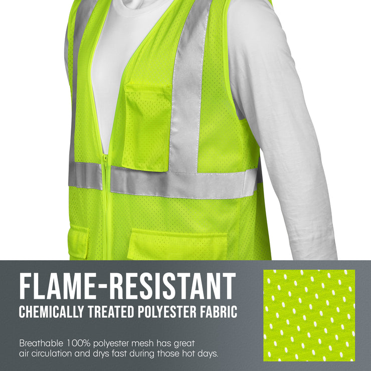 Flame-Resistant Class 2 ANSI Safety Vest - Hi-Viz Green